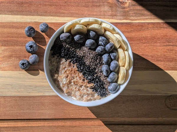 Oats, Chia seeds and Fruits in a bowl