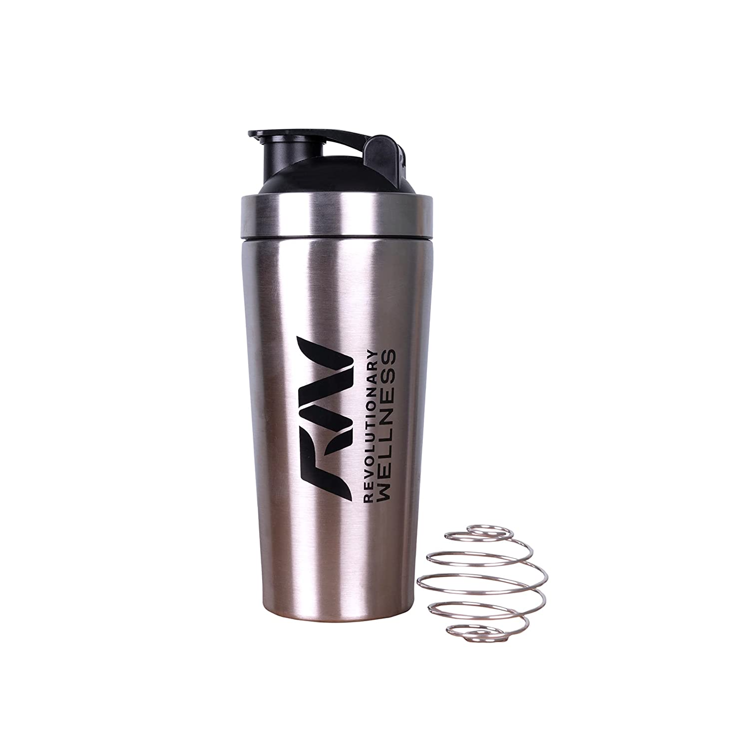 Protein Shaker Bottle 700 ML with Mixball & Powder Compartment 200 ML,  Metal Shaker Bottle Leak-Proof Fitness Bottle Shaker(Silver)